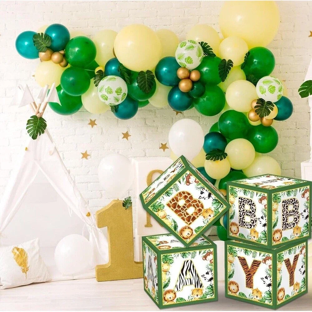 Bessmoso Jungle Baby Shower Blocks - 4‎ And Latex Balloons